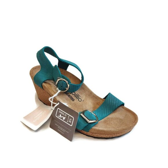Papillio By Birkenstock Soley Leather Wedge Sandals Size 9 Biscay Bay NARROW Fit - Picture 1 of 8